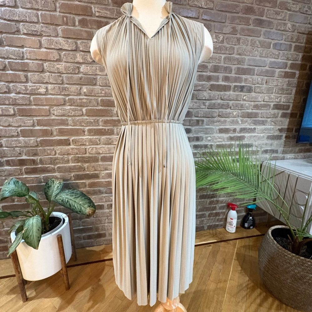 H&M Pleated Beige Midi Dress